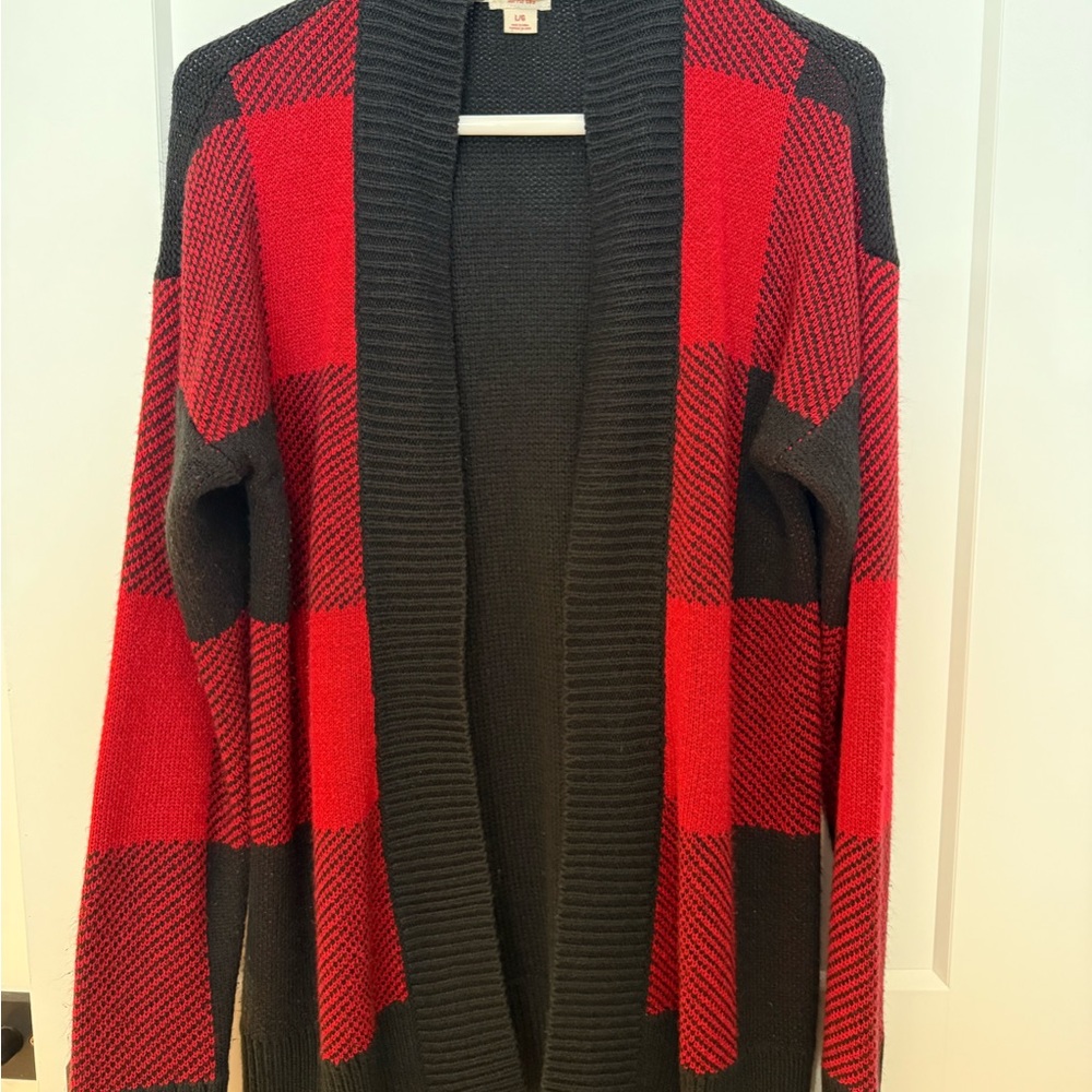 Mossimo Plaid Open Front Cardigan Sweater - Red and Black, Large